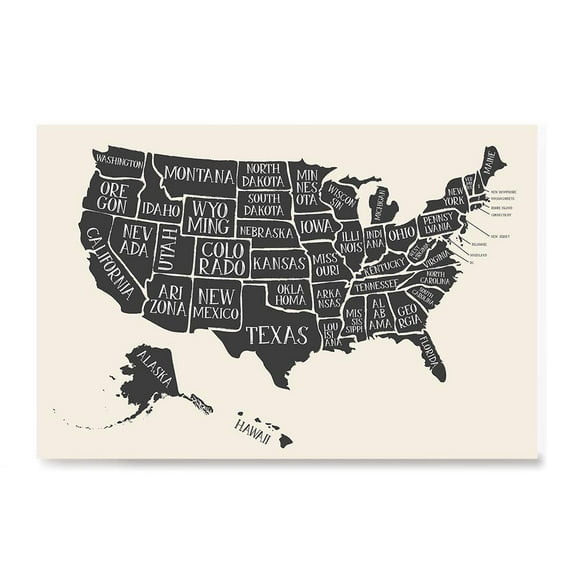 EzPosterPrints - Cartes des Usa avec Détails des États Affiches - Impression d'Affiche - Impression d'Art Mural pour Maison École, Classe, Bureau - 18X12 Pouces
