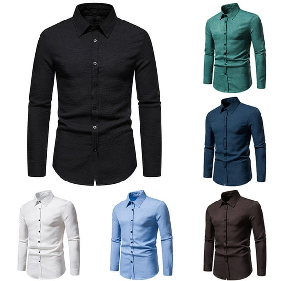 BiZtdJrK Mens Long Sleeve Button Down Shirts Slim Fit Casual Business Shirt Wrinkle Free Formal Dress Shirts Solid Textured Shirt 2024 Black M