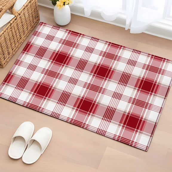 Area Rug 2x3ft, Red White Gradual Washable Rugs for Living Room Bedroom, Abstract Geometric Plaid Soft Non-slip Area Rugs Rectangle Floor Carpet for Dining Room