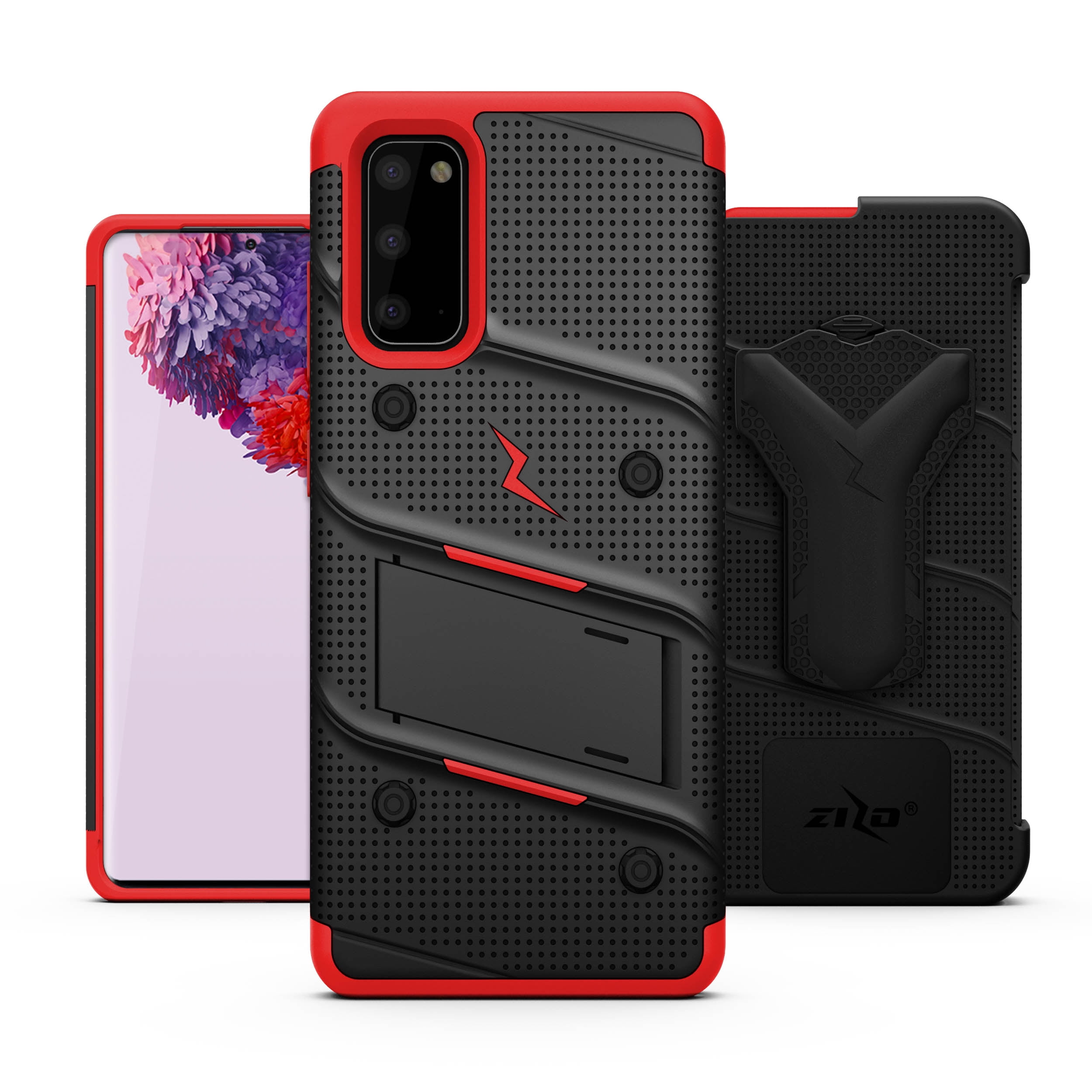 ZIZO BOLT Series Case with Kickstand Holster Phone Case Black & Red Galaxy S20