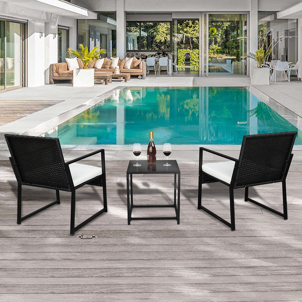 SYNGAR 3 Piece Patio Bistro Set, Outdoor All Weather Wicker Furniture Set, Conversation Chairs Set with Cushions and Coffee Table, for Yard, Garden, Pool, D5910 - image 4 of 12
