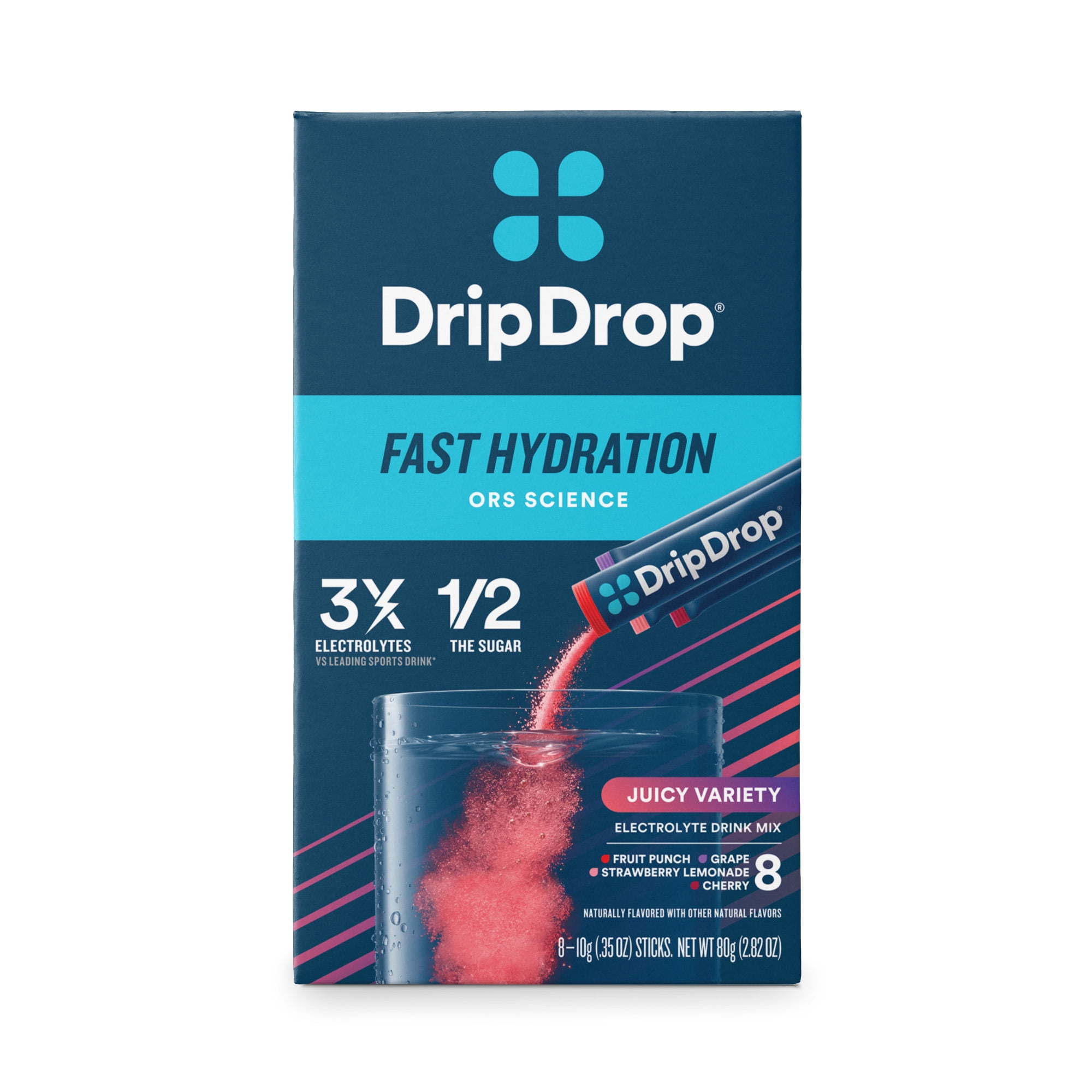 (8 pack) DripDrop Electrolyte Powder Drink Mix for Fast Hydration, Juicy Variety, 0.35 oz, 8 Count Packets