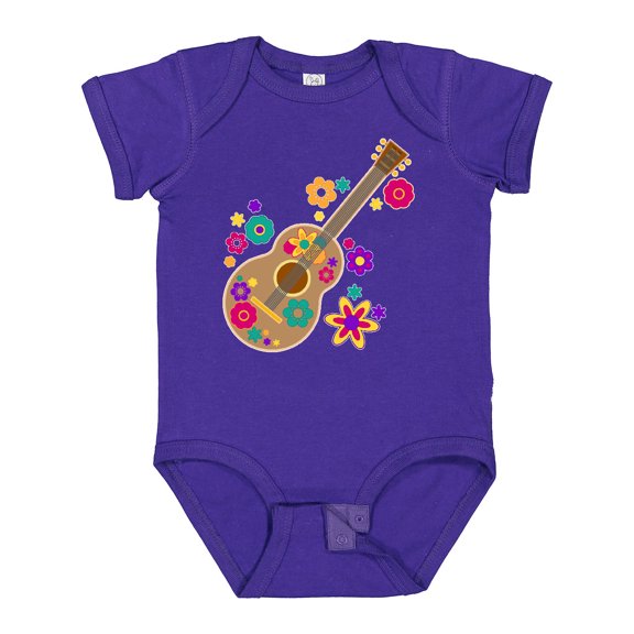 Inktastic Acoustic Guitar with Colorful Flowers Boys or Girls Baby Bodysuit