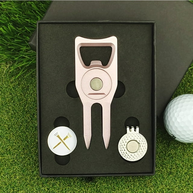 New Golf Gift Set Green Fork Aluminum Alloy CNC Anodized Ball Marker Divot Tool Repairer with Gift Box Yellow