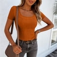 thumbnail image 7 of Lumtrix Women'S Short Sleeve Scoop Neck Ribbed Knit Fitted Dressy Casual Tops Tee Summer Slim Trendy Basic Shirts Orange M, 7 of 7