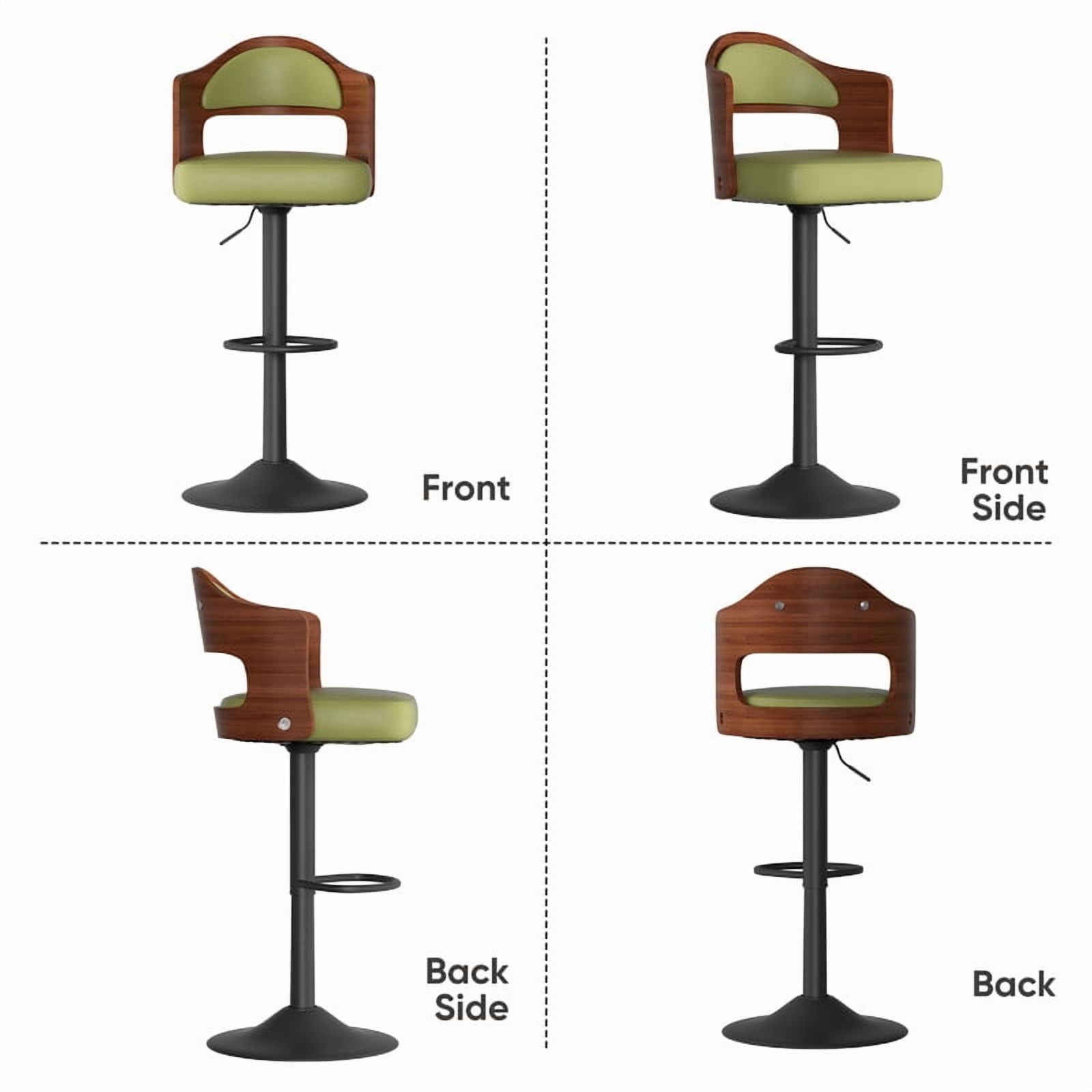 Daluvenix Swivel Bar Stools Set of 2, Wooden Kitchen Bar Chairs with Back, PU Leather Counter Height Barstools for Kitchen Island, Green