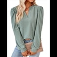 thumbnail image 3 of Blusas para Mujer, Elegantes, Informales, con Cuello en V, Larga, Blusas para Mujer con Mangas Abullonadas Gris Verde XL, 3 of 10