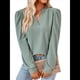 thumbnail image 3 of Blusas para Mujer, Elegantes, Informales, con Cuello en V, Larga, Blusas para Mujer con Mangas Abullonadas Gris Verde M, 3 of 10