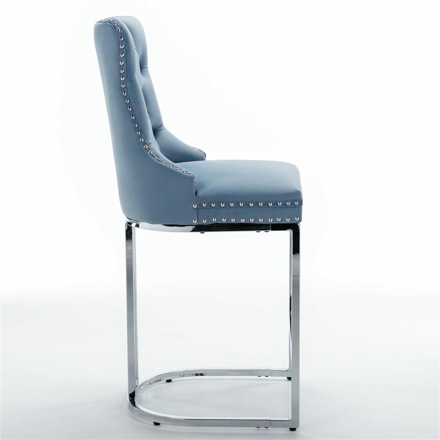 Demi Bonn 39" Counter Height Bar Stools Set of 2, Velvet Barstools with Button Backrest, Kitchen Island Countertop Chairs for Dining Room, Blue