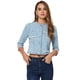 thumbnail image 1 of Chaqueta corta de mezclilla para mujer, cuello redondo, mangas 3/4, chaqueta vaquera informal deshilachada Azul claro XS, 1 of 6