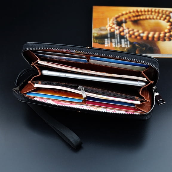 OFFIGAM Men's Folding Wallet Black PU Zipper Billfold with Multiple Pockets for Cash and Cards