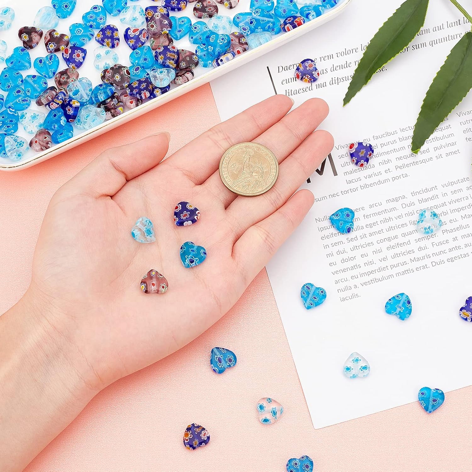 160 Pcs Millefiori Lampwork Beads Heart Shaped Glass Beads 12mm Spacer Beads for DIY Bracelets Necklace Jewelry Making Mixed Color DIY