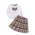 thumbnail image 2 of NaWent Toddler Girls Pleated Skirt Set Fall Winter 2 Piece Outfit Lattice Dresses Long Sleeve Top Cute Clothes Outfit for Kid Khaki 3 Years, 2 of 9