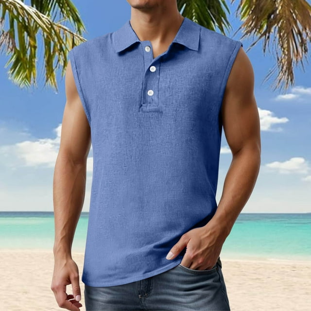 Men's Tank Tops Big and Tall Sleeveless Shirts for Gym Workout Running Beach Summer Button Up Tee Vest