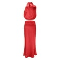 thumbnail image 4 of GZWYHT Sets for Women Lounge Sets for Women Women's Summer Long Formal Satin Dress Mock Neck Sleeveless Flowy Maxi Tank Top And Skirt Track Suits for Women Set 2 Piece Sets for Women Red L, 4 of 7
