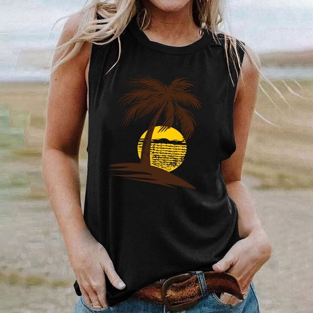 Qiopertar Blouse Sans Manches Imprimée Mode Décontractée pour Femmes Col Rond Pull Slim Offres de la Semaine Liquidation à Moins de 5$ jusqu'à 90 % de Réduction