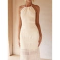 thumbnail image 6 of Women'S Backless Pleated Maxi Dress Halter Neck Spaghetti Strap Beach Maxi Dress Holiday Casual Sundress White XL, 6 of 9