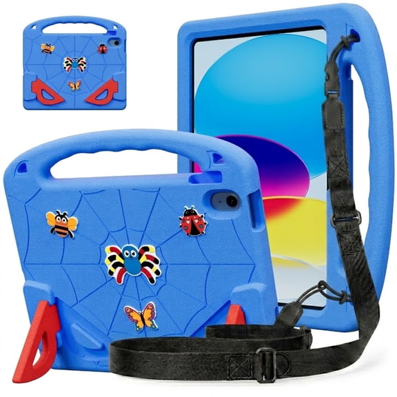 TECH CIRCLE Kids Case for iPad (A16) 11-inch 2025 / iPad 10th Generation 10.9-inch 2022,Shockproof EVA Case Handle Kickstand Cover with Shoulder Strap,Blue