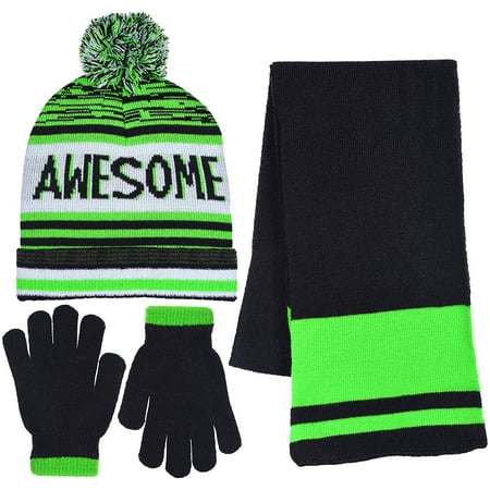 Polar Wear - Polar Wear Boy's 3 Piece Knit Hat, Scarf & Gloves Set in 4 Fun Designs - Walmart.com