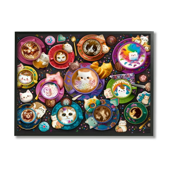 Stupell Industries Various Cat Lattes Food & Beverage Painting Black Framed Art Print Wall Art, 14 x 11