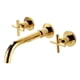 thumbnail image 1 of Grifo mural para lavabo con caño giratorio de 360 ​​grados, acabado electrochapado, doble cruz. Oro, 1 of 8