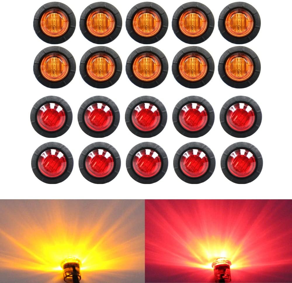 20X 3/4" 12V Marker Lights LED Truck Trailer Round Side Bullet Light