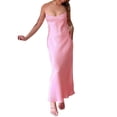 thumbnail image 4 of Ladies Silky Slip Dress, Solid Color V-neck Backless Slim Long Skirt, 4 of 9