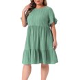 thumbnail image 2 of DARING DIVA Women's Plus Size Ruffle Short Sleeve A Line Midi Casual Dress 4X Lake Green, 2 of 6
