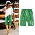 thumbnail image 1 of LOVZFMLL Women's Elastic Waist Blowball Printing Drawstring Shorts Green L, 1 of 4
