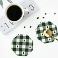 thumbnail image 5 of Balery 6 Pcs Green White Christmas Tree Lumberjack Plaidleather Coasters Set, Drink Table Cup Coasters For Living Room Kitchen Coffee Decor, 5 of 9