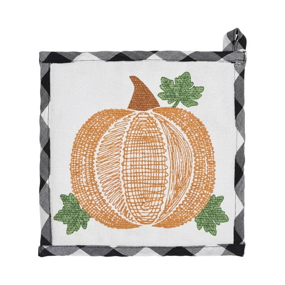 VHC Brands Annie Black Check Pumpkin Seasonal Fall Autumn Thanksgiving Halloween Table Decor for Kitchen Dining Room Party Gifts, Trivet 8x8