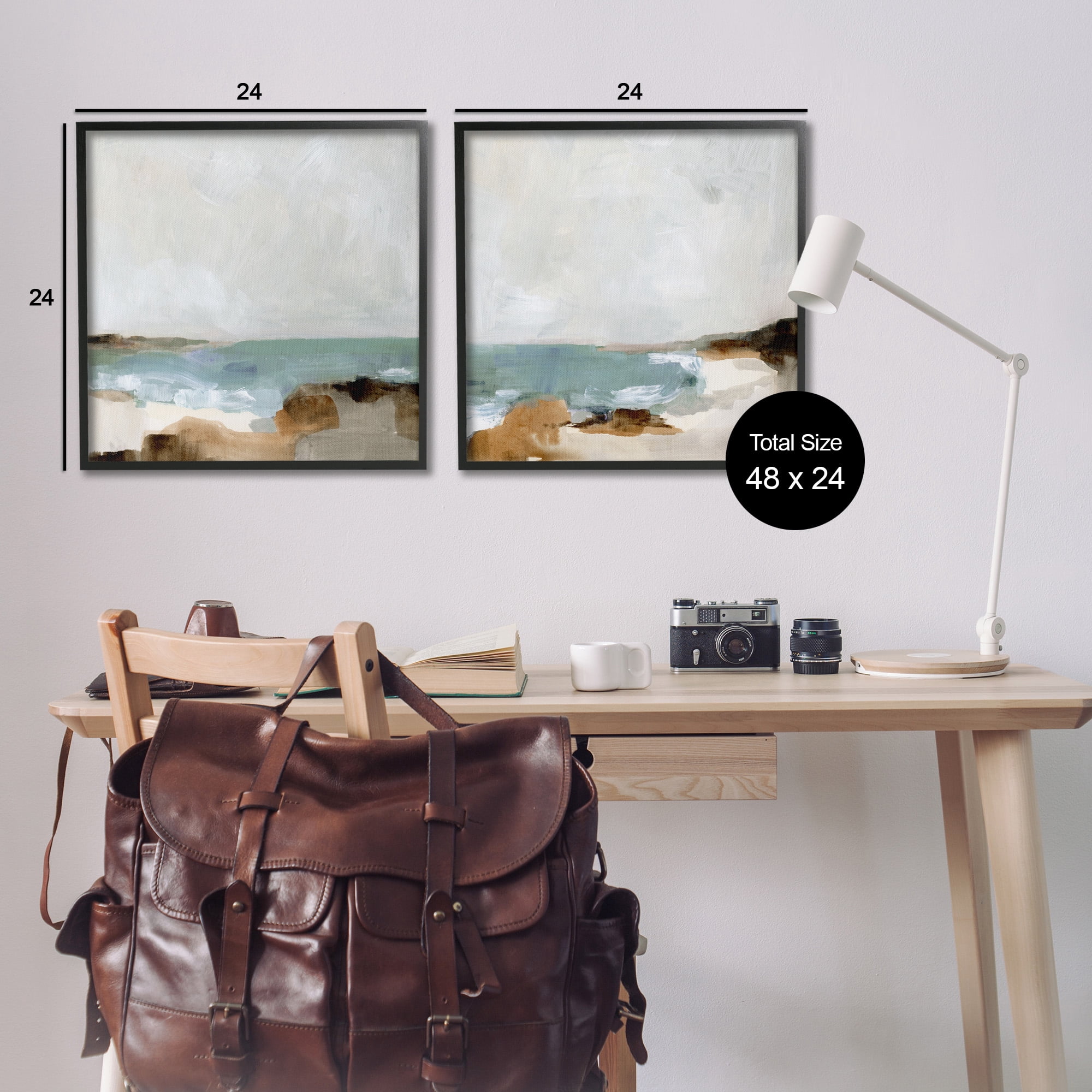 Stupell Industries Abstract Beach Cove Landscape Cliffs Nature Painting Black Framed Art Print Wall Art, 24 x 24, Set of 2