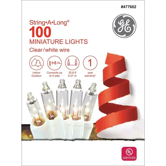 Ge String-A-Long 100-Ct. Clear Incandescent Christmas String Lights White Wire