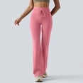 thumbnail image 5 of Women Straight Leggings Bottoms Wide Leg Pants High Waist Stretchy Comfy No Front Seam Yoga Workout Gym Pants (Hot Pink,M), 5 of 6