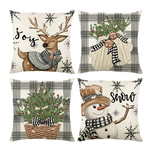 Fundas de almohada decorativas para vacaciones de invierno, lavables a máquina, material de lino de estilo rústico elegante con cremallera oculta para una fácil limpieza y mantenimiento (juego de 4)
