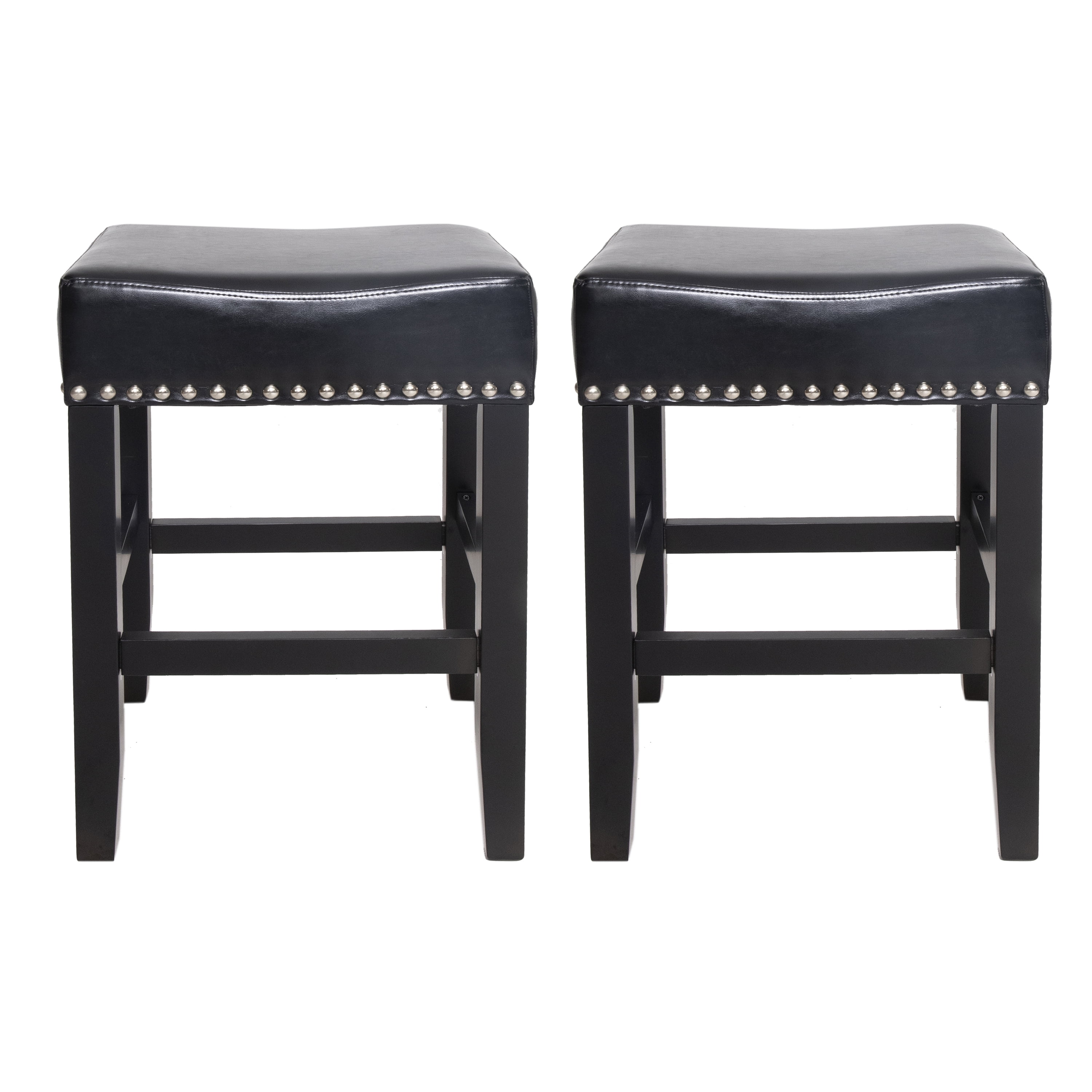Noble House Lonnie Indoor Black Bonded Leather Backless Counter Stool