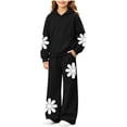 thumbnail image 2 of Nekdswn Girls 2 Piece Outfits Floral Print Hoodie and Straight Leg Pants Sports Sets for Kids Fall Fashion Fleece Lined Sweatsuits Size 2-16 Years, 2 of 7
