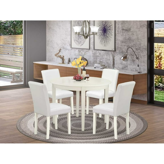 East West Furniture Boston 5-piece Wood Dining Set with Leather Seat in White