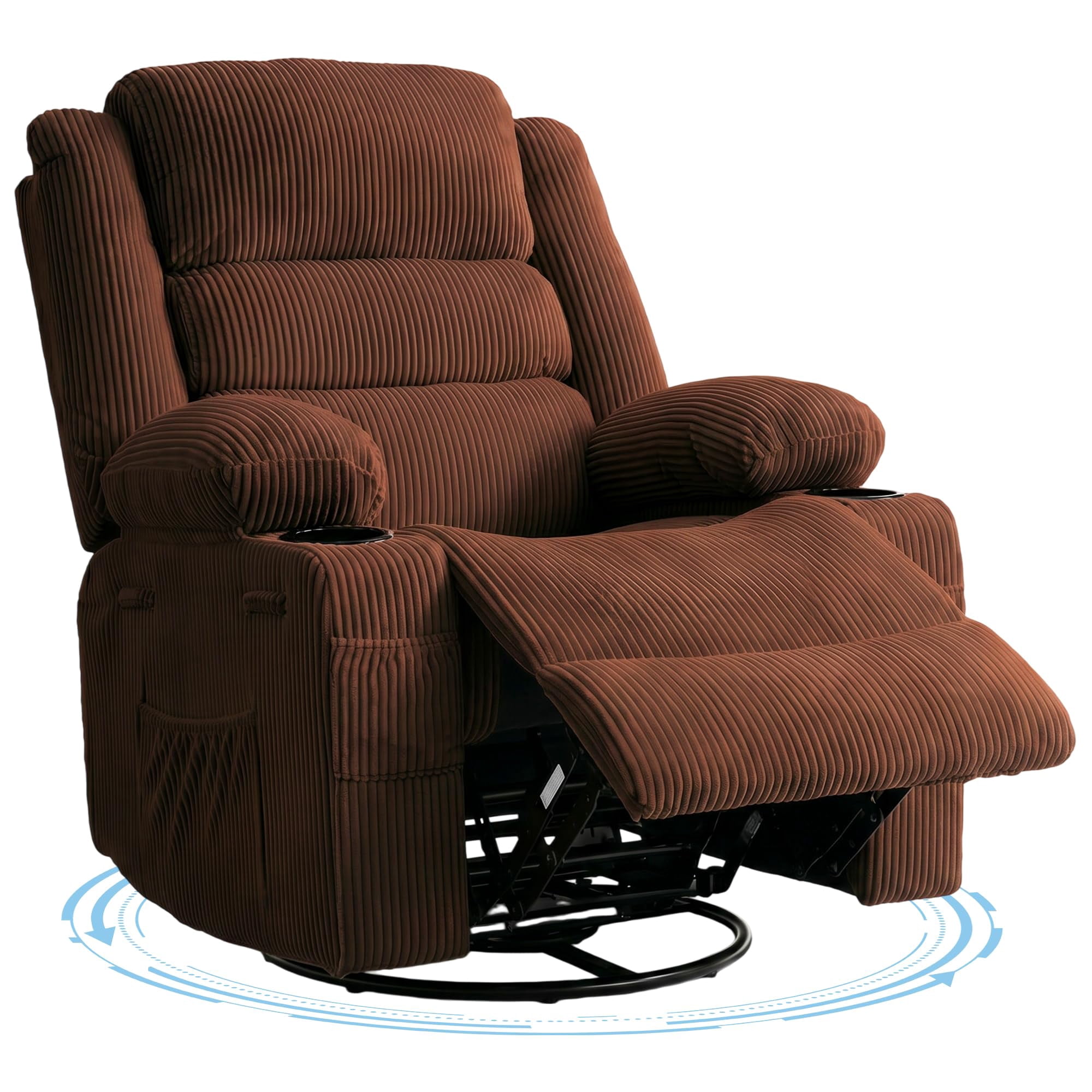 Oversized Swivel Recliner Chair for Adults – Deep Upholstered Seat Comfy Living Room Armchair, PU Leather or Linen