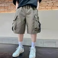 thumbnail image 2 of ZACPNCV Boy's Baggy Cargo Shorts Straight Leg Cool Shorts Flap Pocket Letter Patched Short Olive Green 13-14 Years, 2 of 5