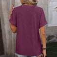 thumbnail image 4 of Lovskoo Summer Tops for Women 2024 V Neck Short Sleeve Trendy Leisure Buttons Solid Color Tops Purple, 4 of 5