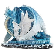 Blue Dragon with White Baby Dragon Medieval Fantasy Figurine Decoration New
