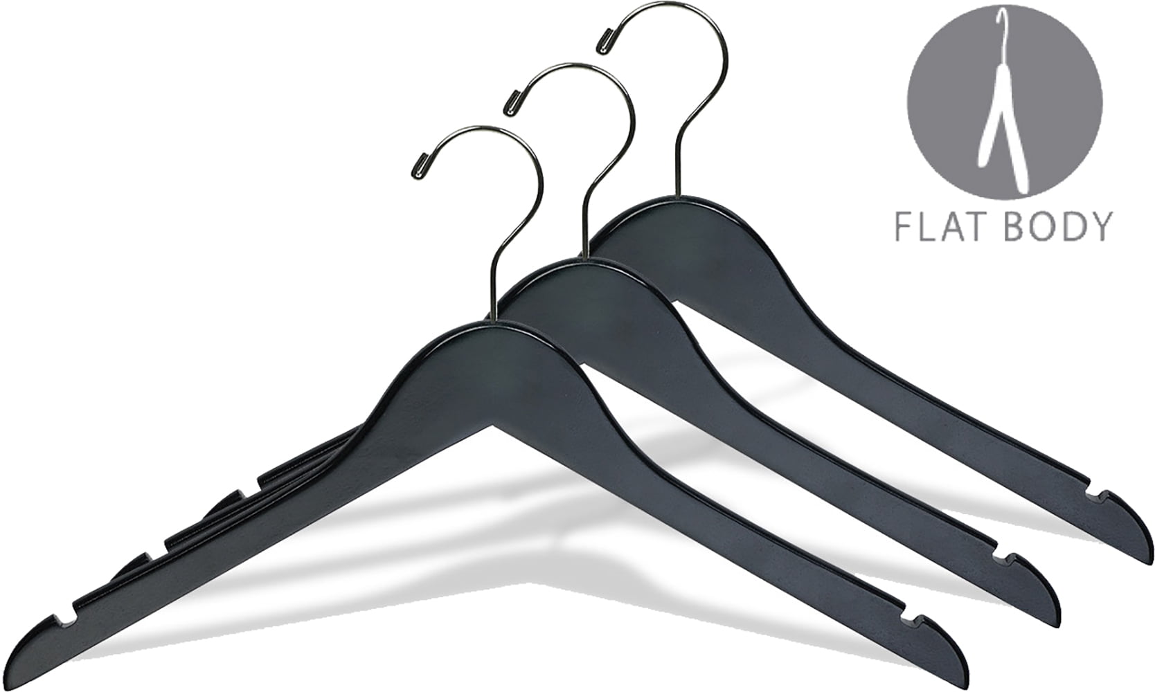 INTERNATIONAL HANGER Rubber Coated Black Wood Top Hanger, 100 Pack