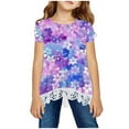 thumbnail image 1 of COM1950s Shorts pour Filles, Robe à Manches Courtes, Chemise à Col Rond Superposée Imprimé Indépendance Blouse Mignonne pour Enfants Tee-Shirt en Dentelle, Chemises pour Filles, Robe Tee-Shirt, Chemises pour Filles Taille 7-8, 1 of 4