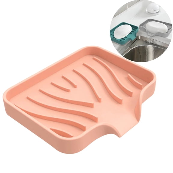 Silicone Organizer Tray, Soap and Sponge holder for Kitchen Sink, Bathroom - Storage Tray for Dish Brush, Soap Dispenser, Dishwashing Accessories(S)