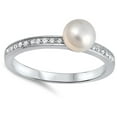 thumbnail image 4 of White Cubic Zirconia Simulated Pearl Round Ring .925 Sterling Silver Band Jewelry Female Male Size 9, 4 of 4