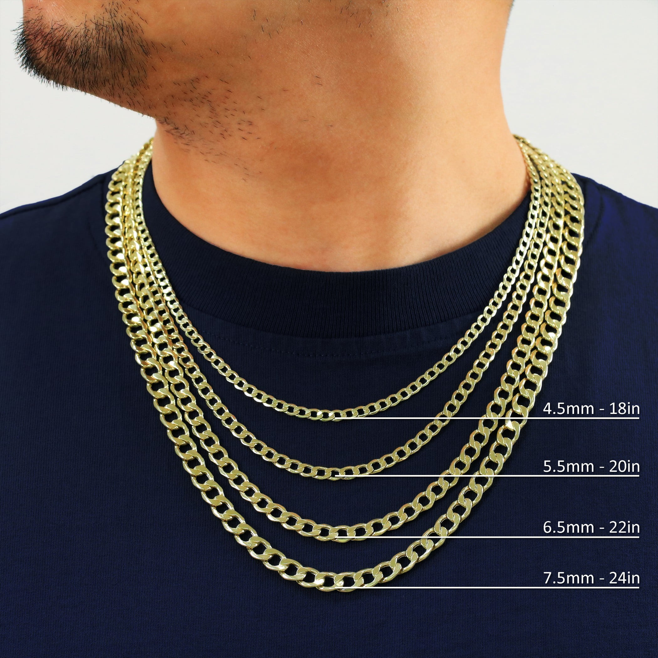 Nuragold 10K Real Yellow Gold Cuban Curb Link Chain Necklace 16"-30" (2mm-7.5mm) Italian Jewelry for Men & Women