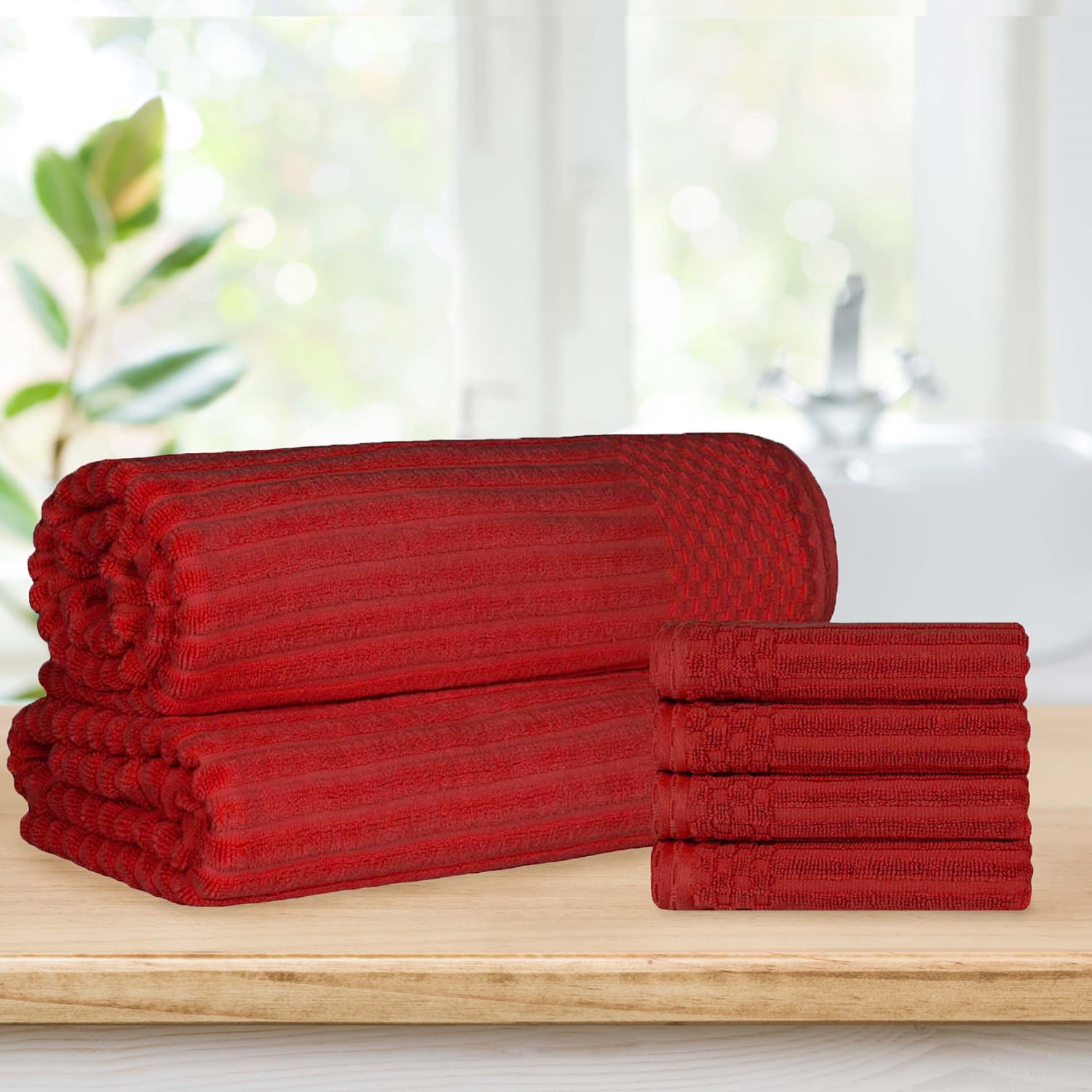 Superior Ribbed Cotton 6-Piece Burgundy Bath Sheet/ Hand Towel Set