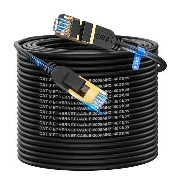 Cat 8 Ethernet Cable, 150FT High Speed Heavy Duty 26AWG Cat8 LAN Network Cable 40Gbps, 2000Mhz with Gold Plated RJ45 Connector, Outdoor&Indoor Internet Cable Compatible for Router Gaming Modem Xbox