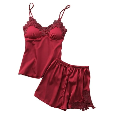 Women Casual Dress V-Neck Sleeveless Dress Lace Pull-On Mid-Length Dressy Sleepwear Womens Satin Set Sexy Lace Underwear Lingerie Nightdress Sling Women s Sleepwear